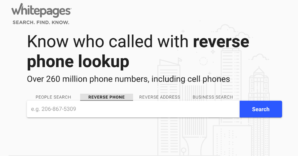 Zrzut ekranu pola wyszukiwania WhitePages w przeglądarce internetowej Chrome 